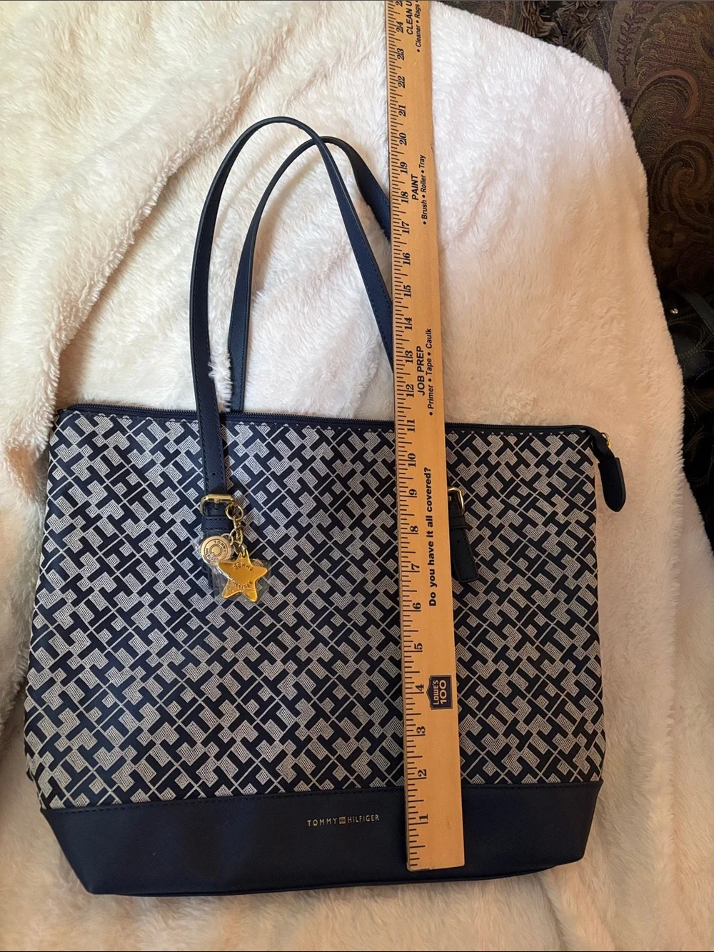Tommy Hilfiger Navy and Cream Signature Tote with Gold Charm